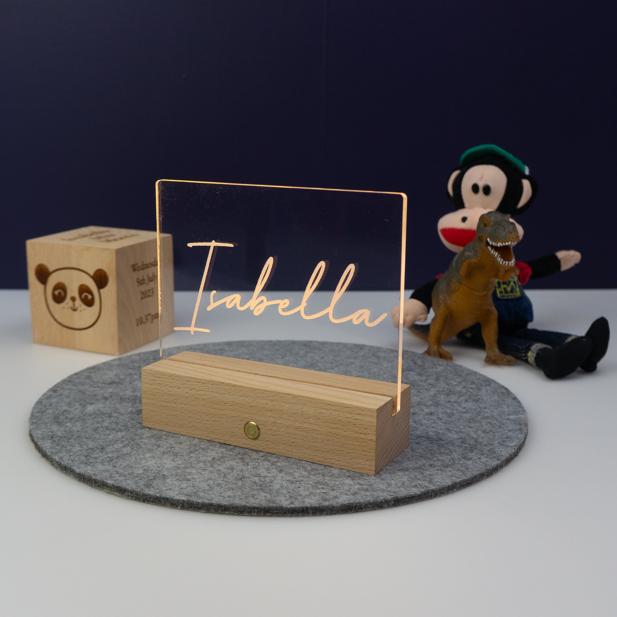 Personalised mini light up LED sign. Cursive text name plaque