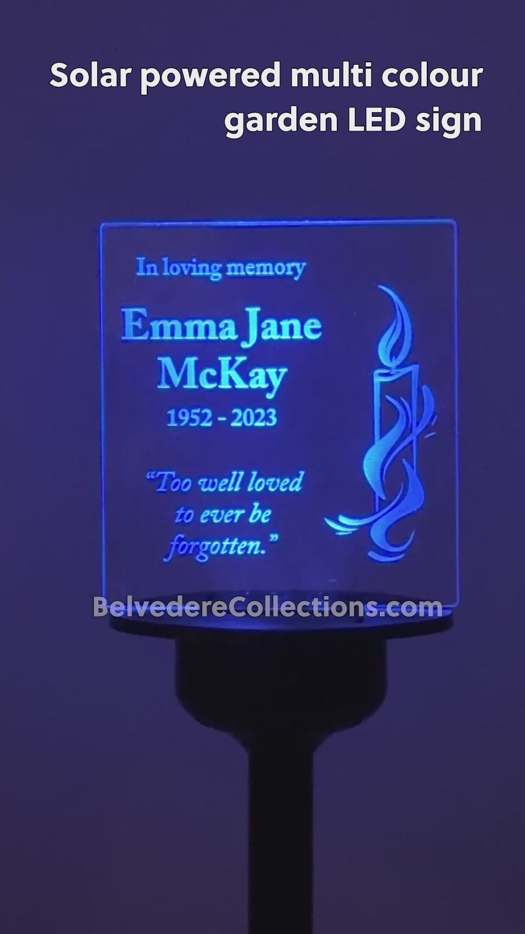 Condolence gift Thinking of you memorial present. Solar powered personalised LED garden name plaque sign