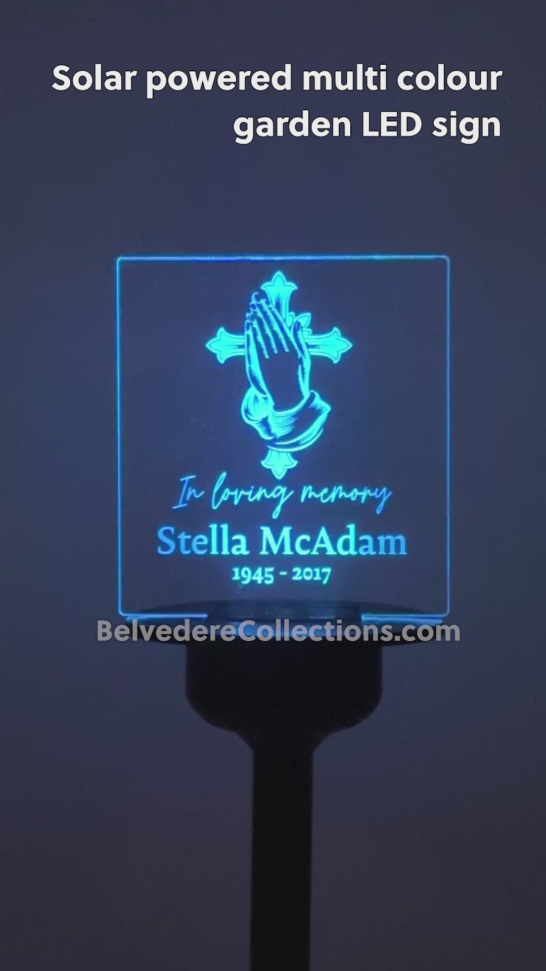 Christian cross memorial plaque Personalised solar powered outdoor LED sign
