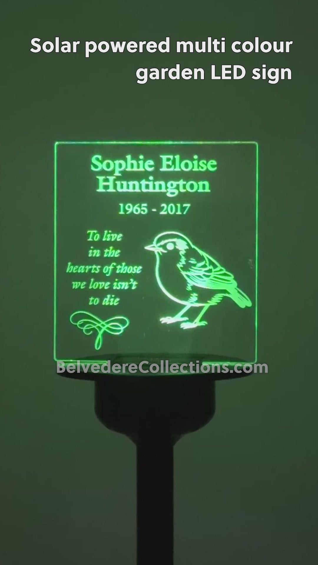 Memory garden name sign condolence gift. Personalised light up LED remembrance plaque
