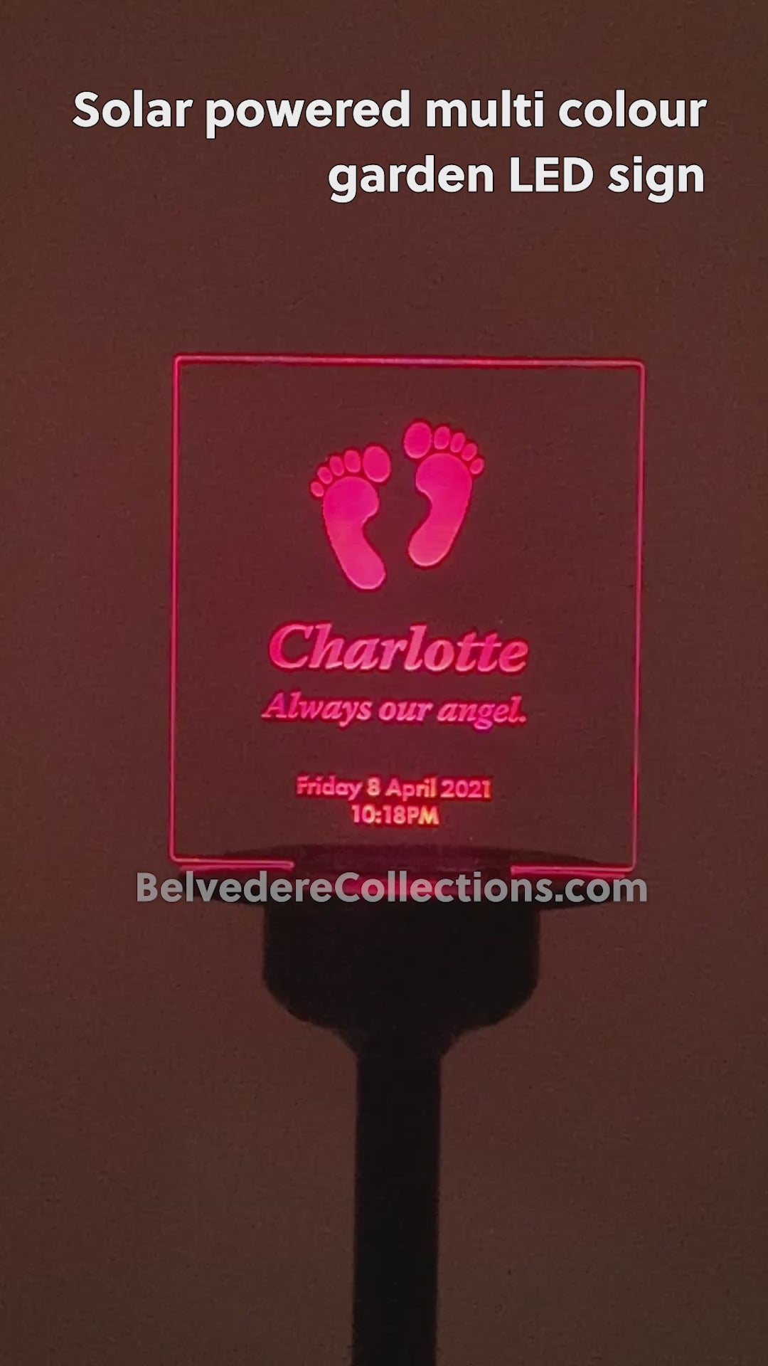 Child bereavement sympathy gift. Personalised light up LED solar powered cemetery graveside marker. Custom name remembrance plaque