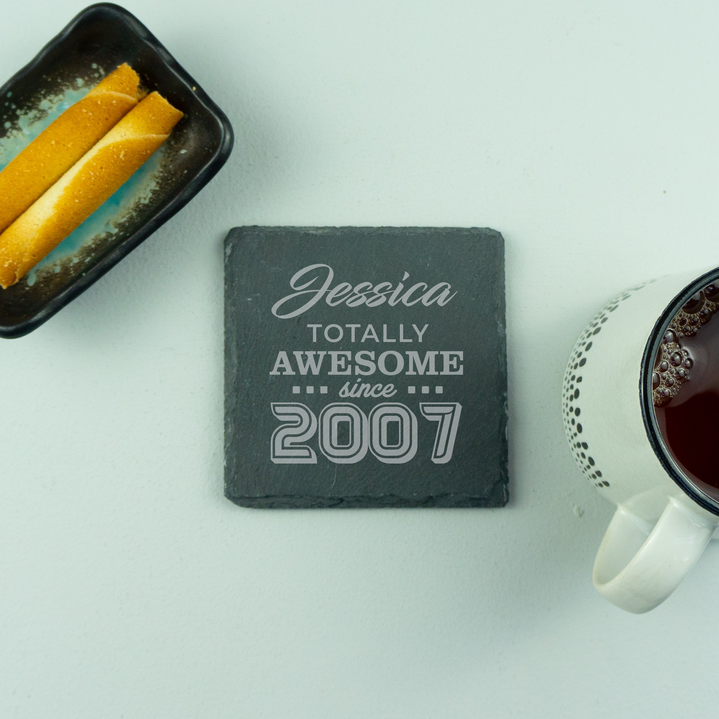 Personalised 18th Birthday Gift. Custom engraved slate drinks coaster, lighter or beer bottle opener