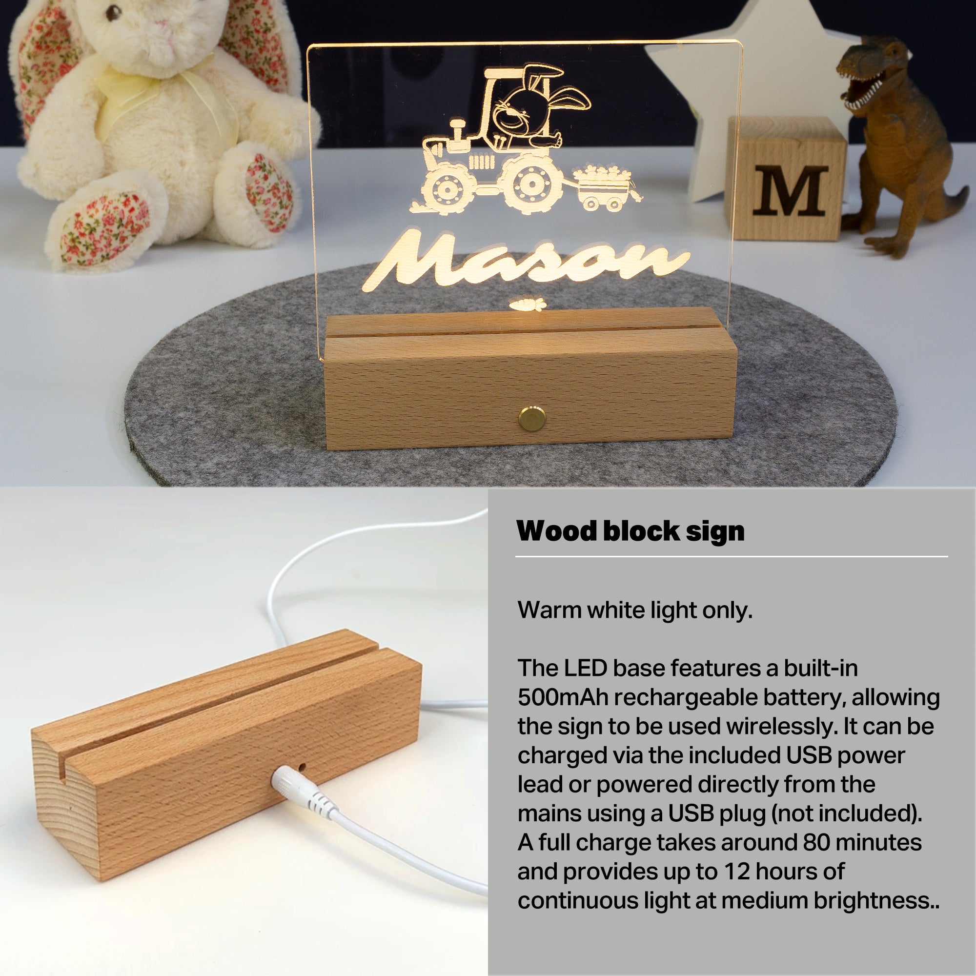 Personalised farmer tractor LED name sign