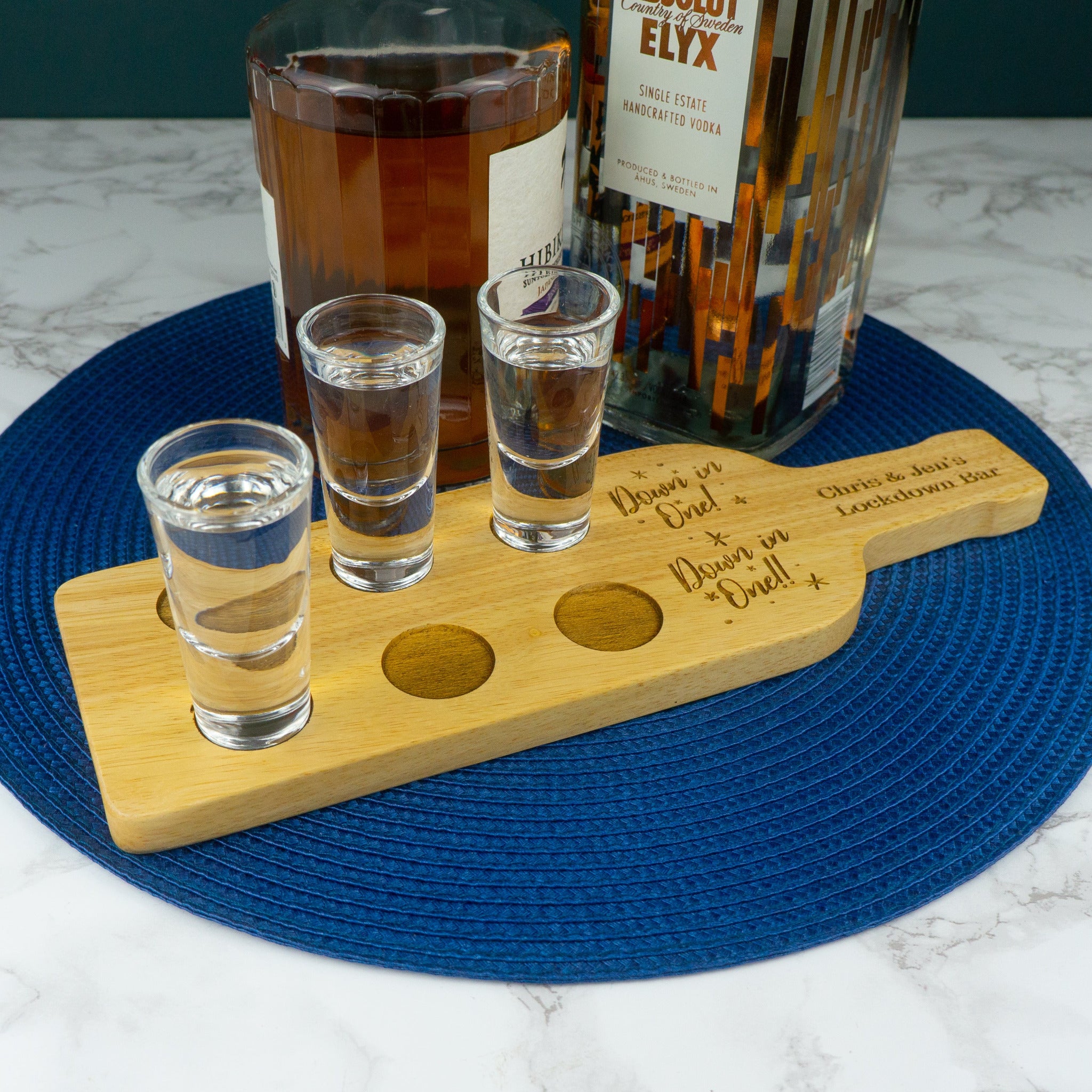 Shot board and glasses