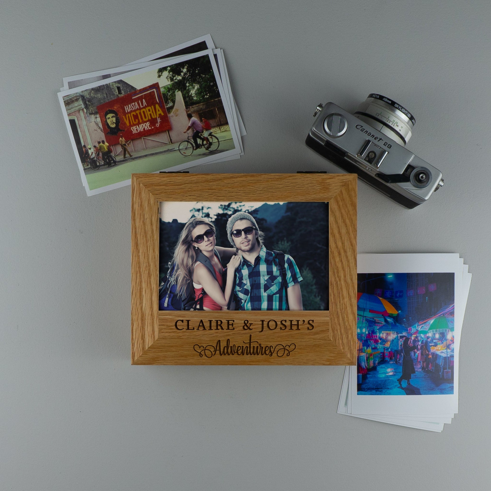 Personalised wooden photo box for couples