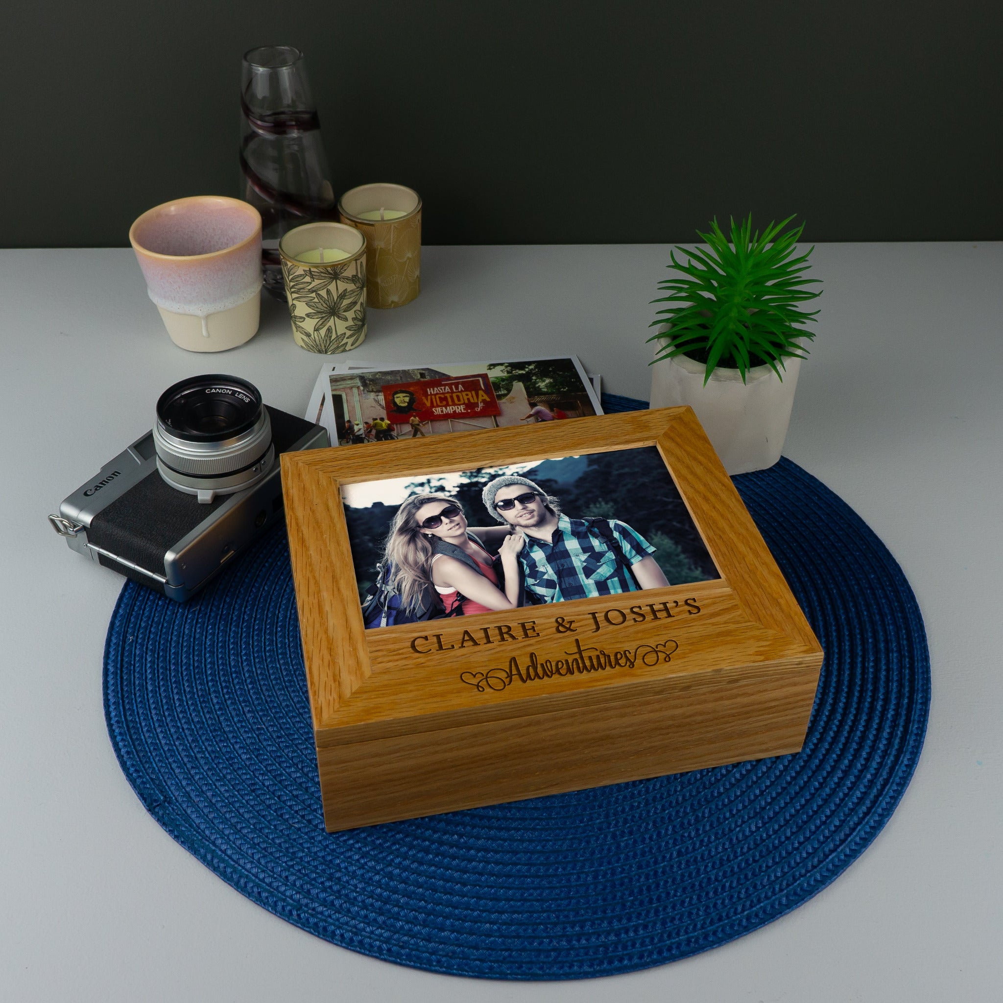 Personalised wooden photo box for couples