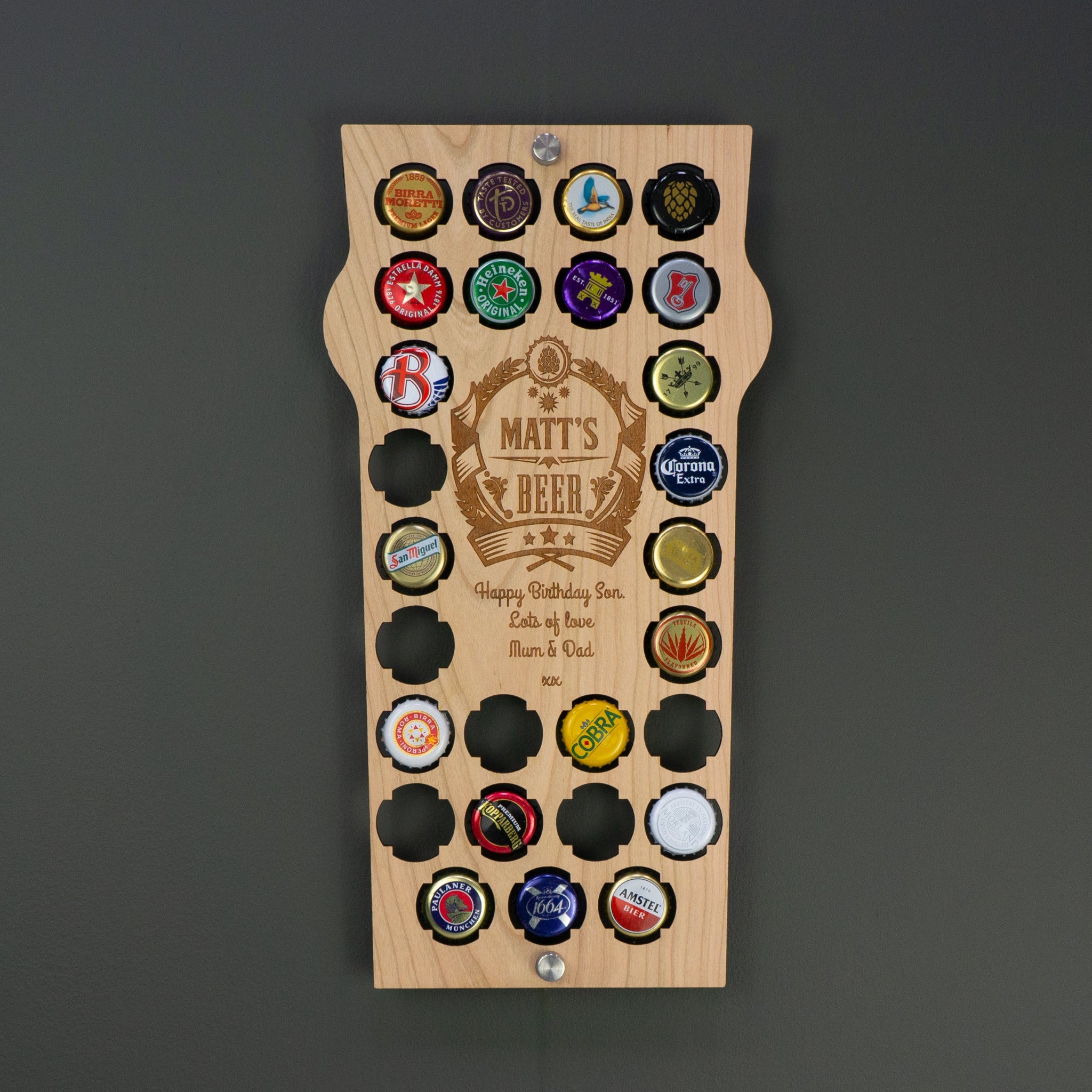 Beer bottle cap display board
