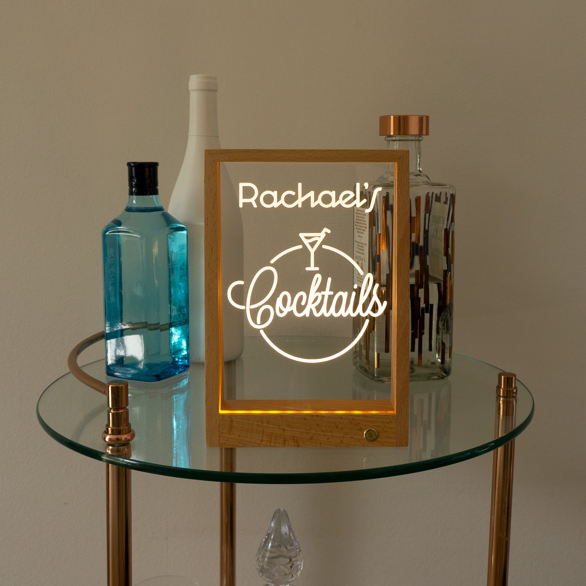 Wireless personalised Cocktail bar bar light up sign.