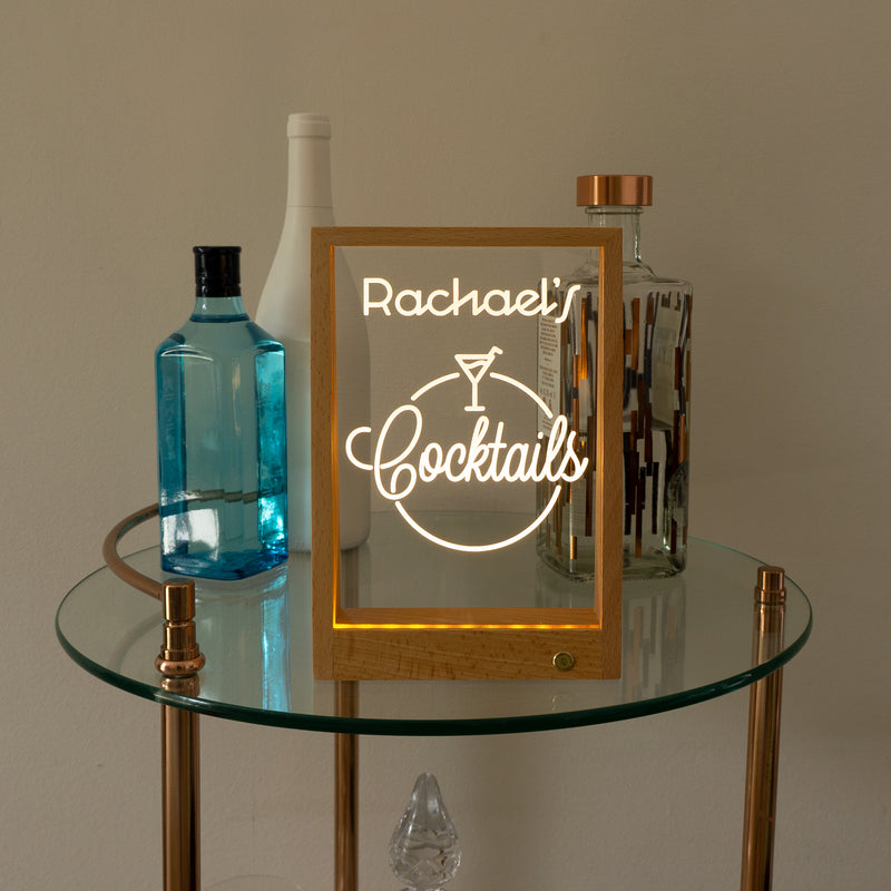 Wireless personalised Cocktail bar bar light up sign.