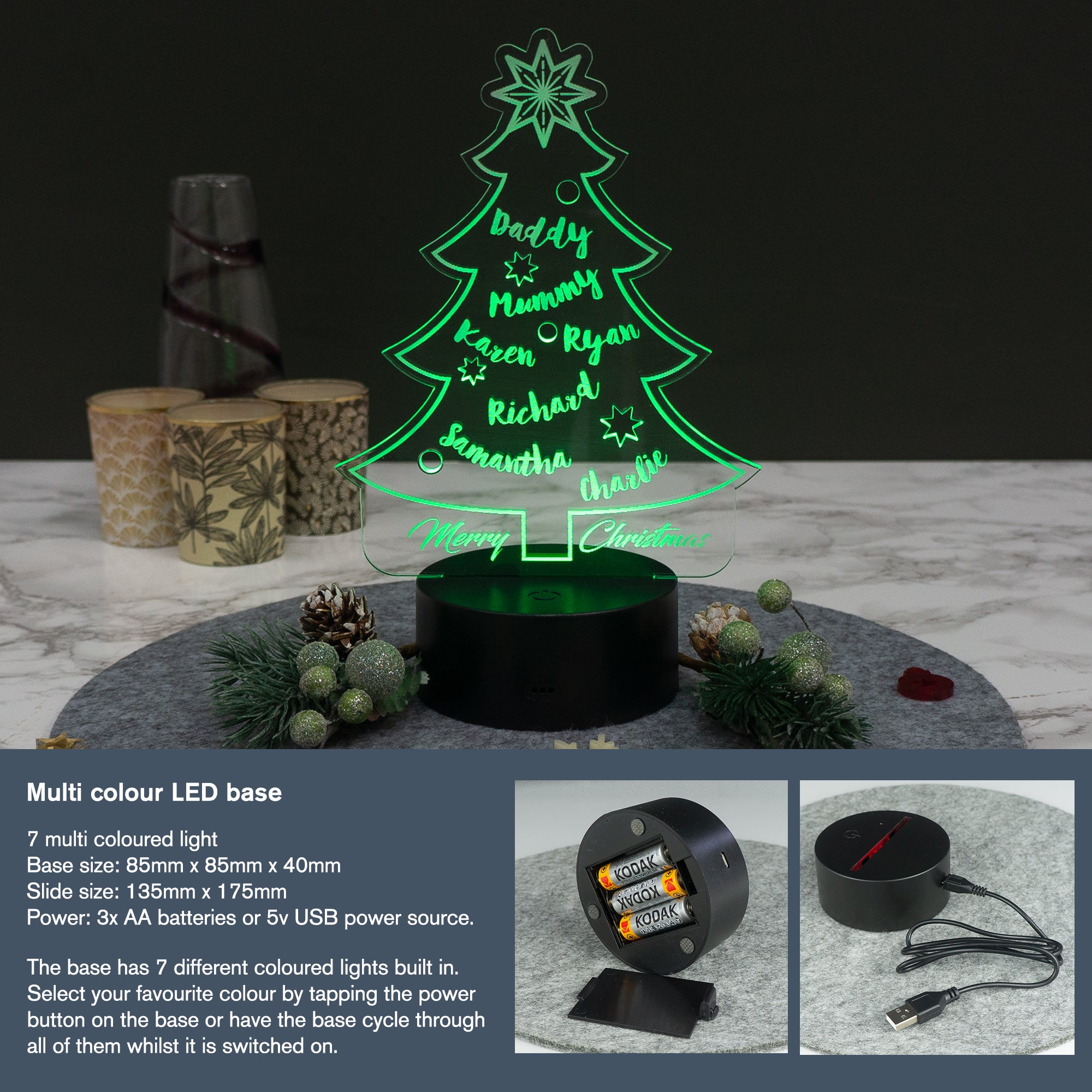 Personalised Christmas tree multi LED sign