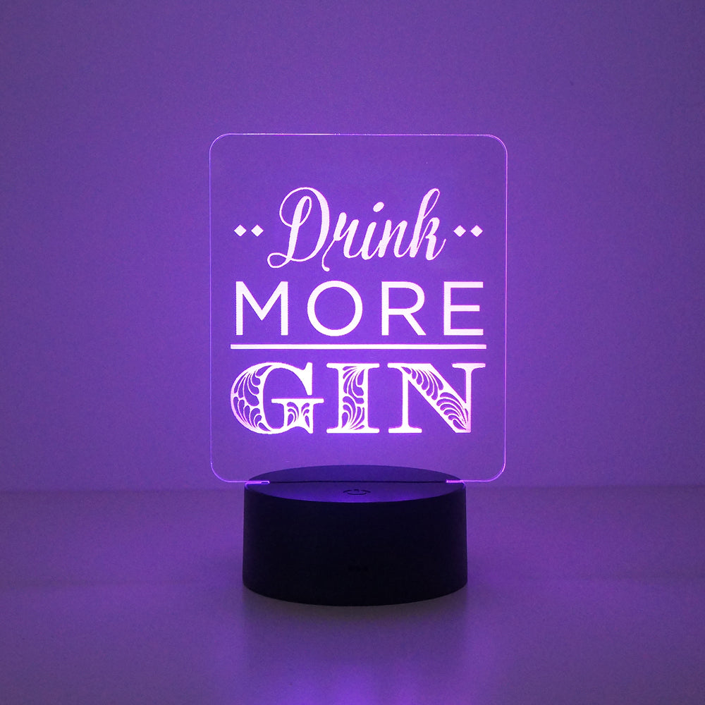 Drink more gin multi colour LED sign