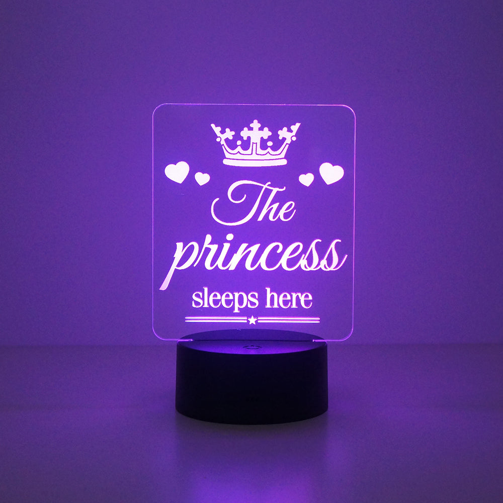 The Princess sleeps here multi colour LED sign