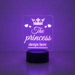 The Princess sleeps here multi colour LED sign