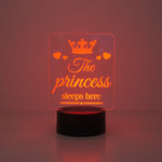 The Princess sleeps here multi colour LED sign