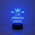 The Princess sleeps here multi colour LED sign