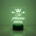 The Princess sleeps here multi colour LED sign