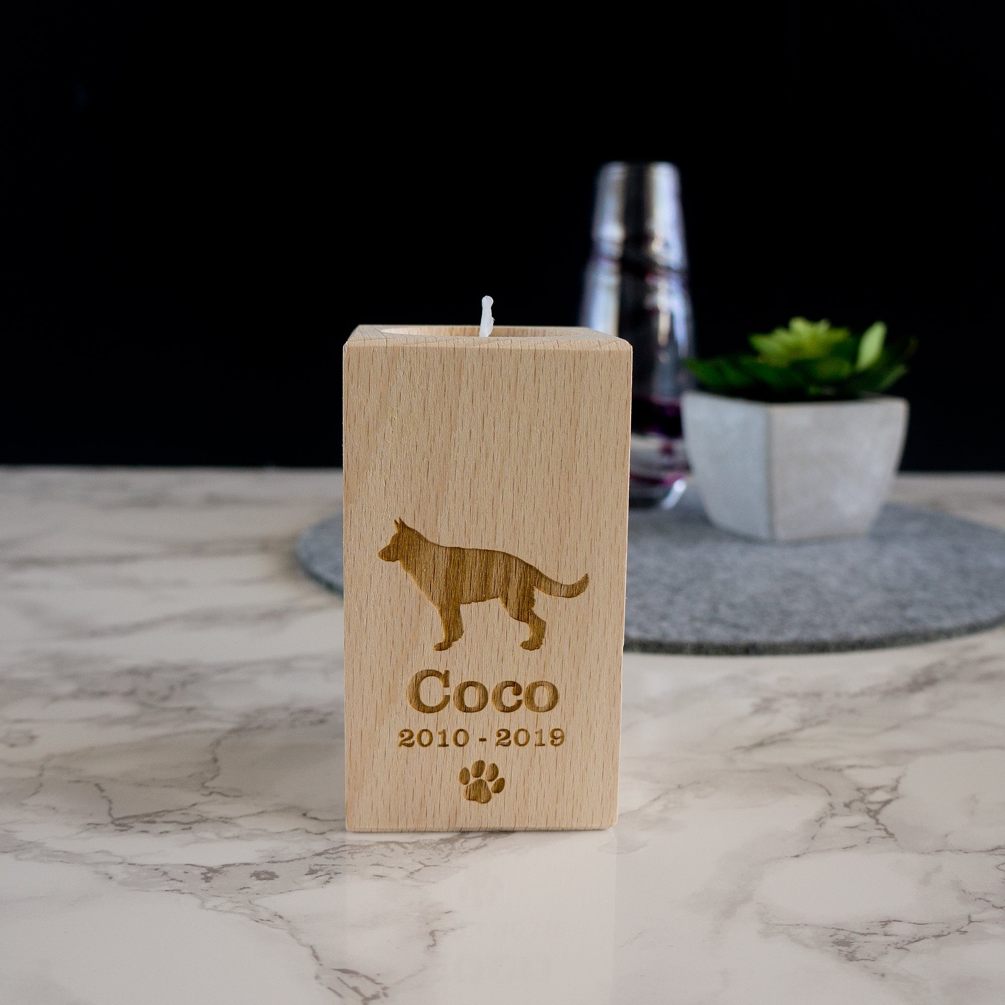 Dog memorial candle holder