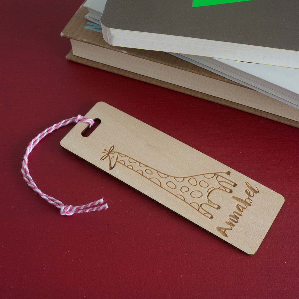 Custom bookmark. Child's personalised bookmark with giraffe artwork