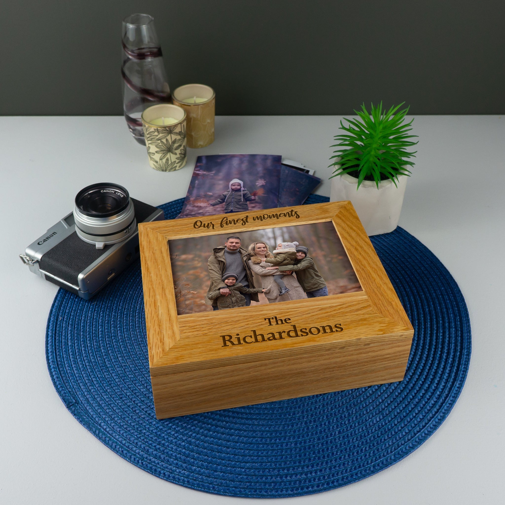 Personalised family oak photo box