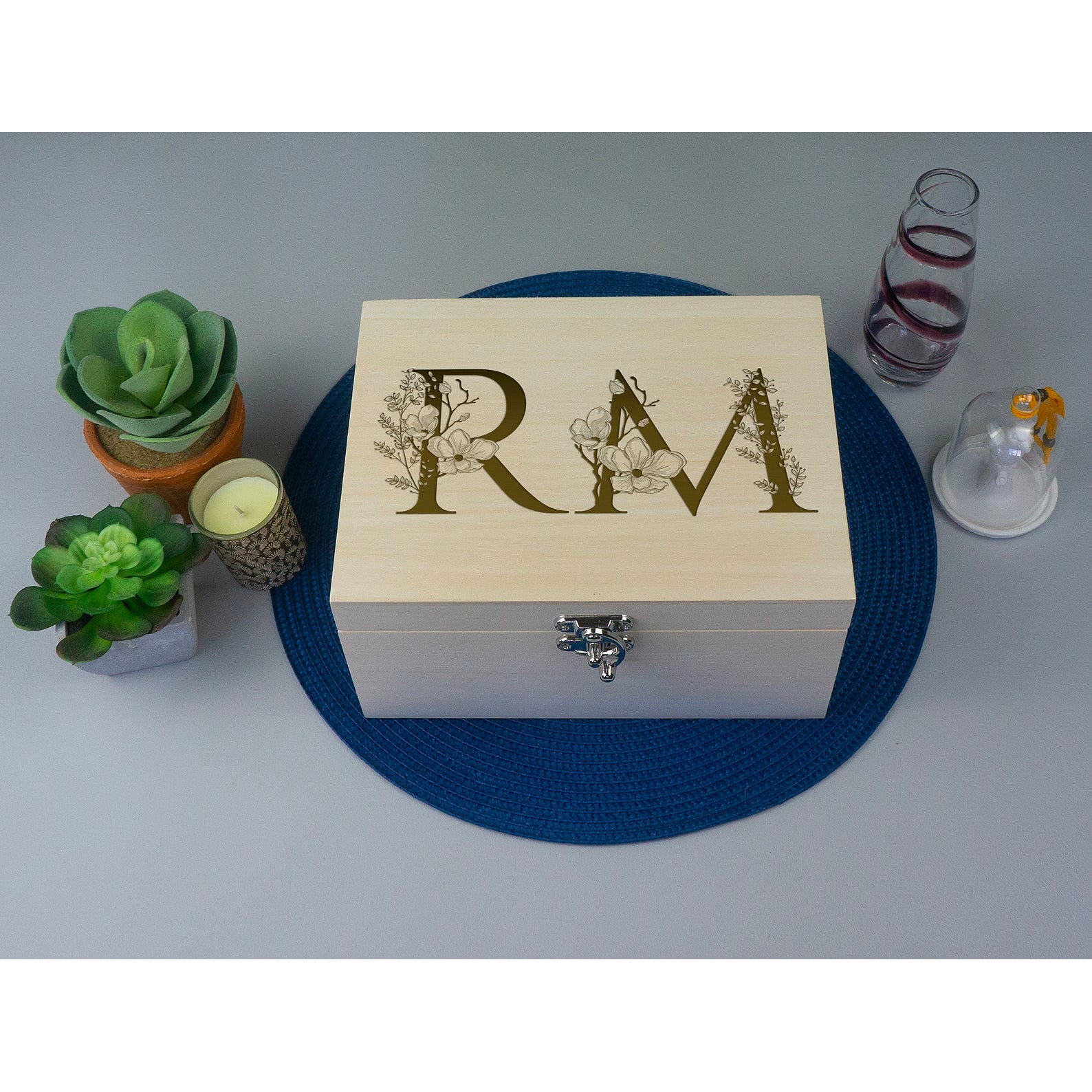 Vintage floral monogram memory box