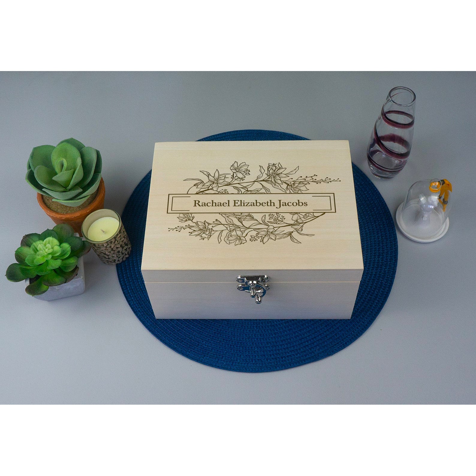 Vintage floral monogram memory box