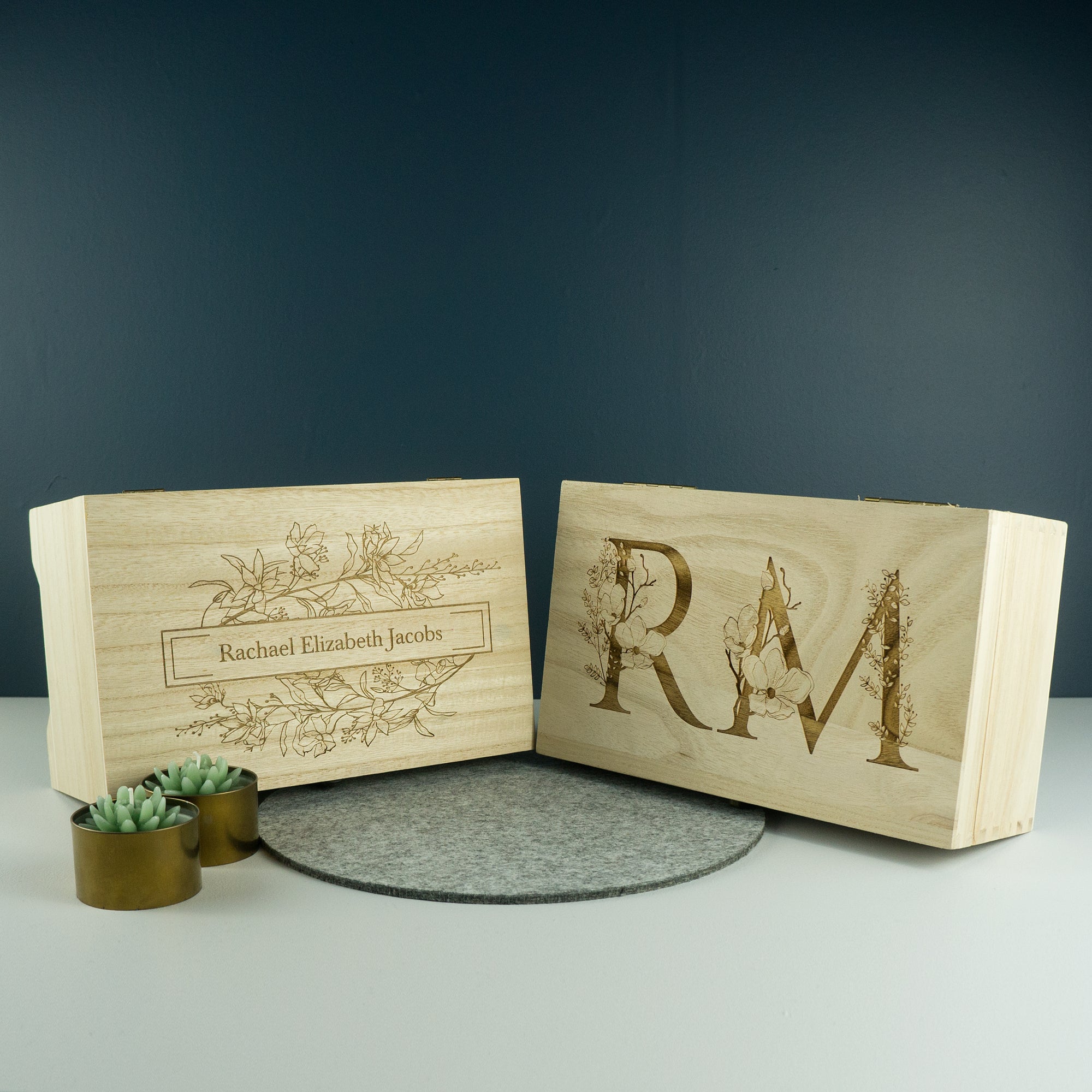 Floral wooden memory boxes