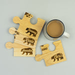 Personalised wooden jigsaw coaster set