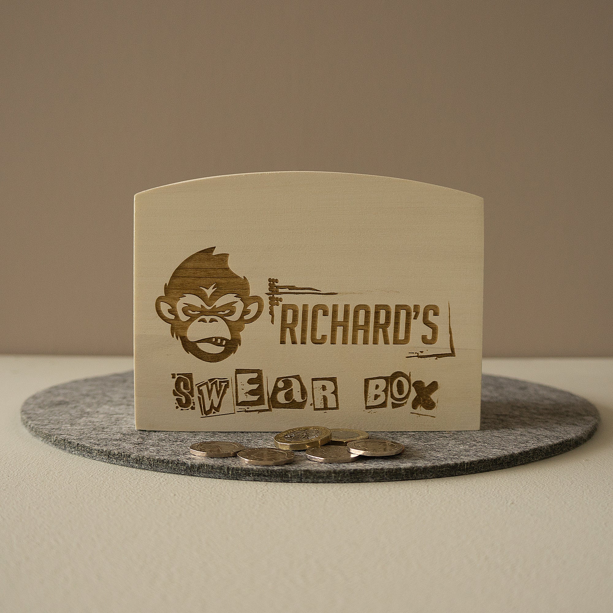 No swearing jar. Personalised wooden swear money box