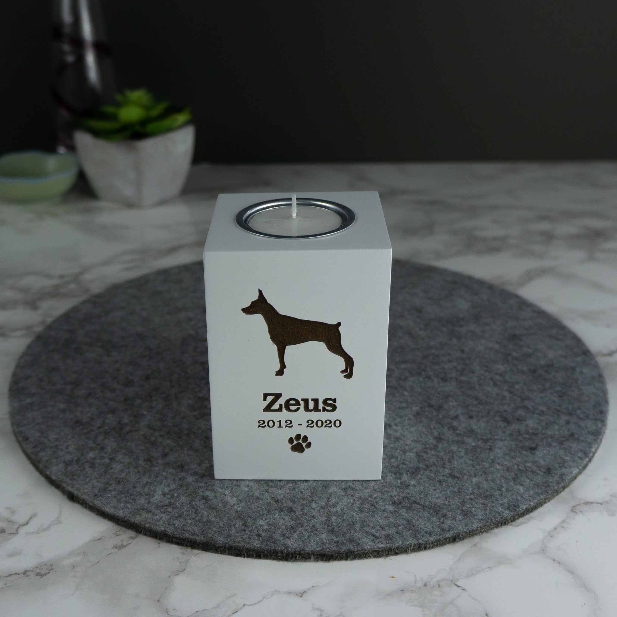 Dog memorial candle holder