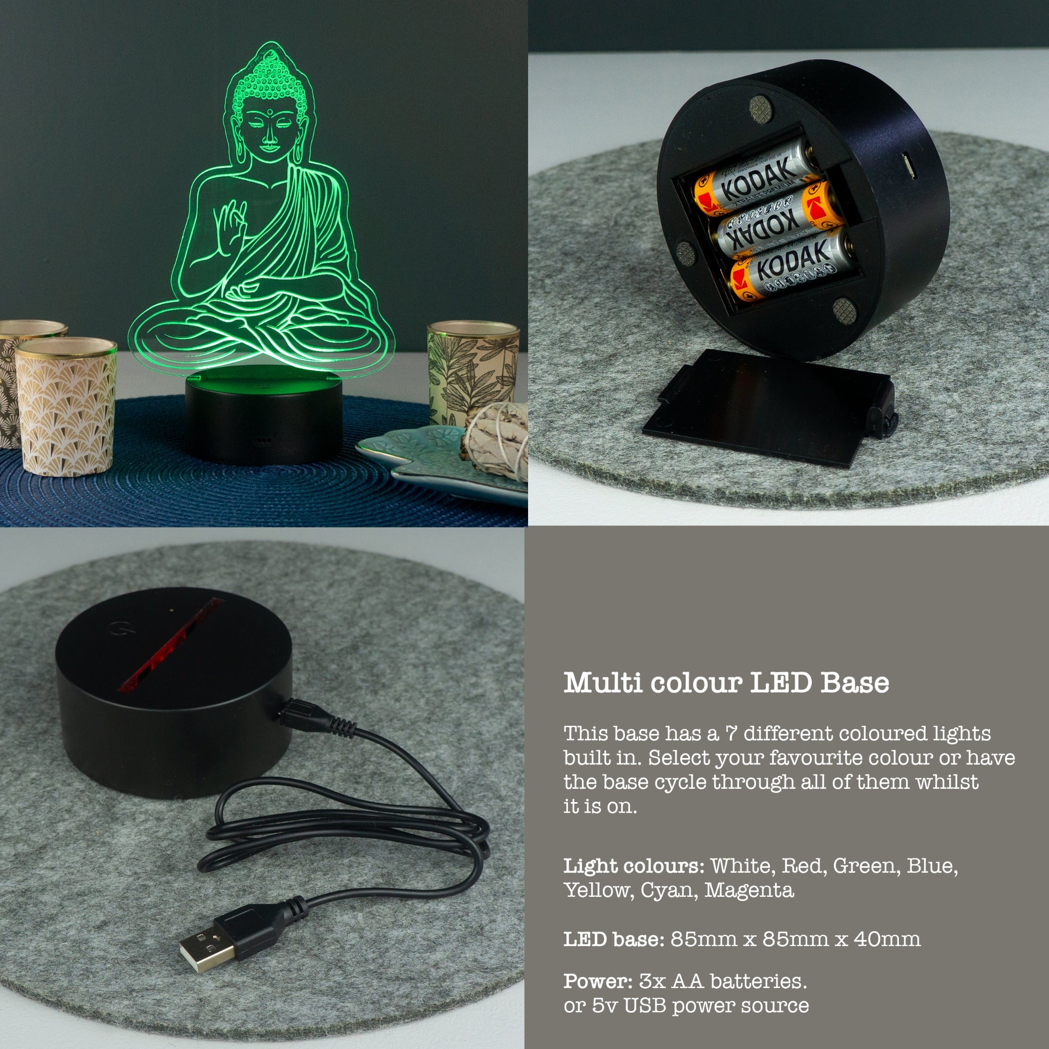 Multi colour meditating Buddha LED sign
