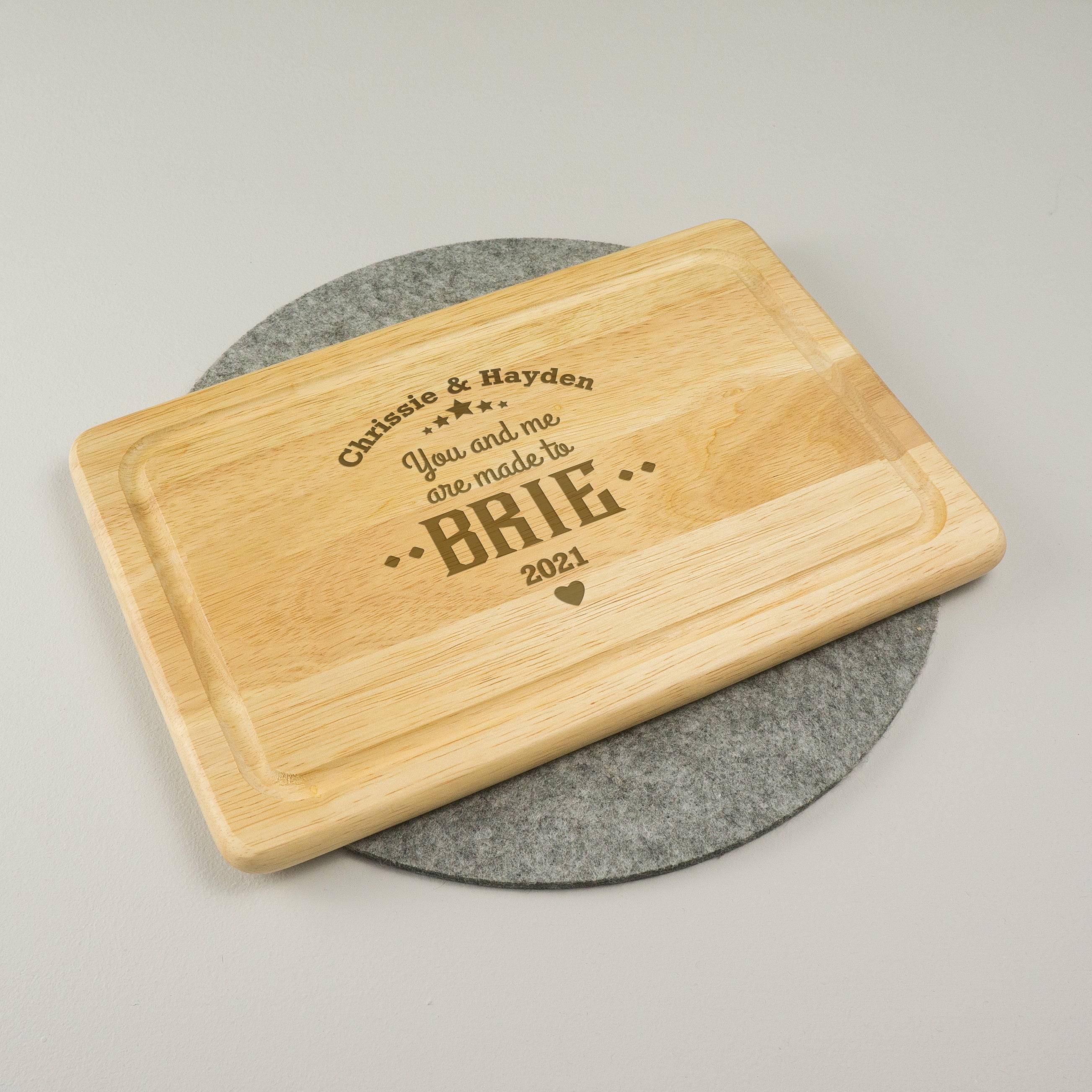 Personalised cheese serving board for couples