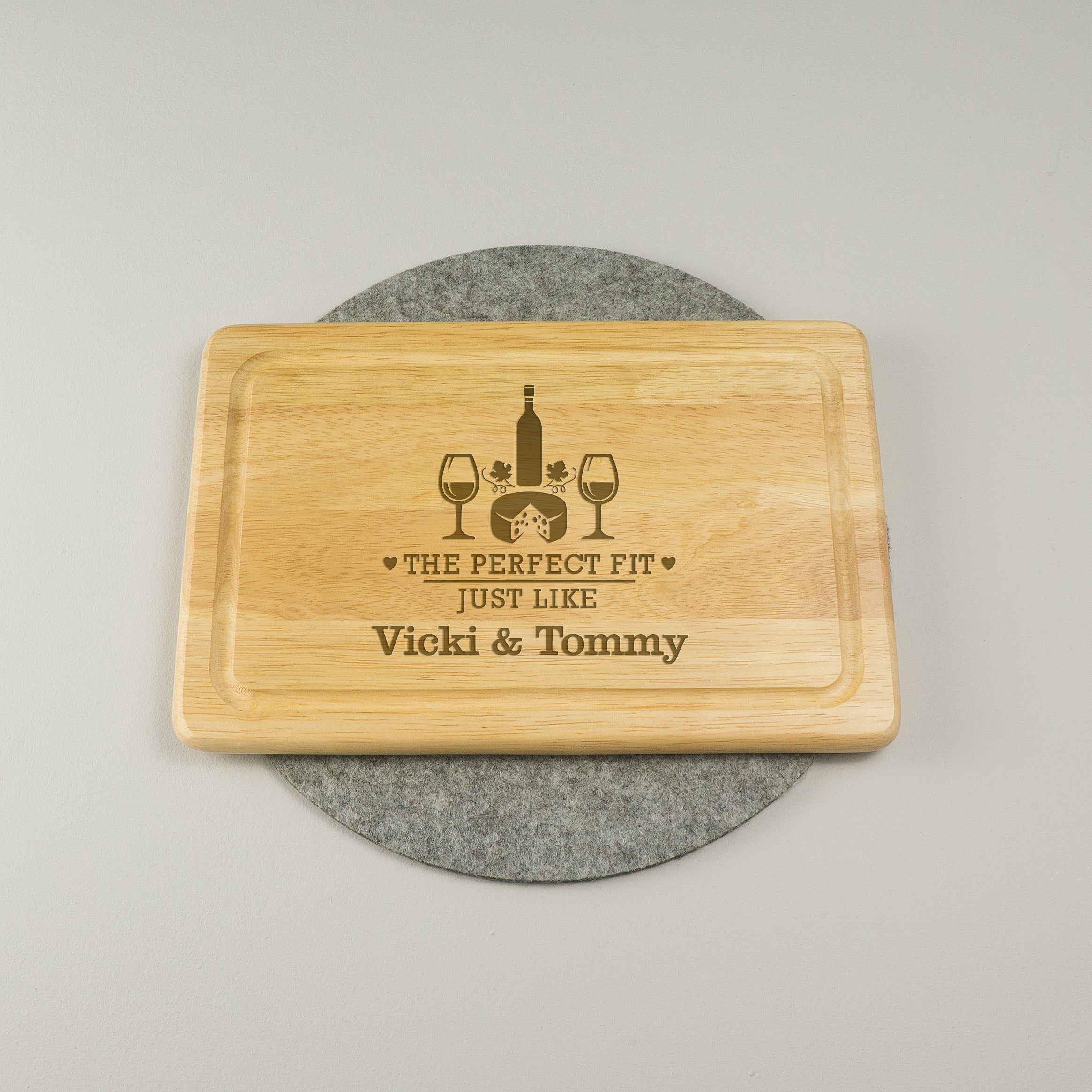 The perfect fit like cheese and wine custom engraved chopping board