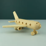 Personalised wooden toy airplane. Handcrafted wood play airline passenger plane
