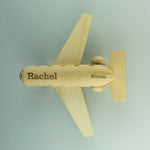 Personalised wooden toy airplane. Handcrafted wood play airline passenger plane