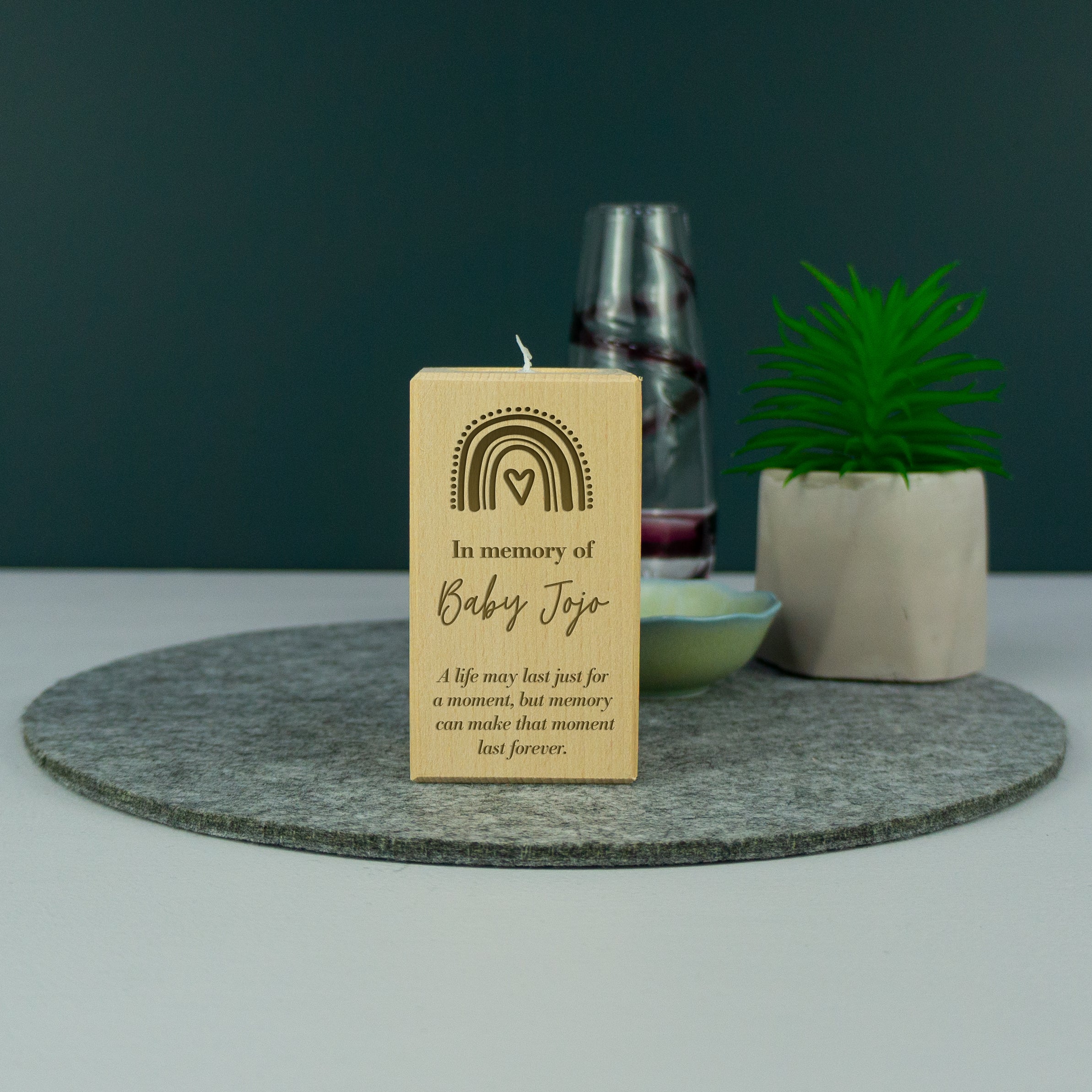 In loving memory rainbow wooden candle holder