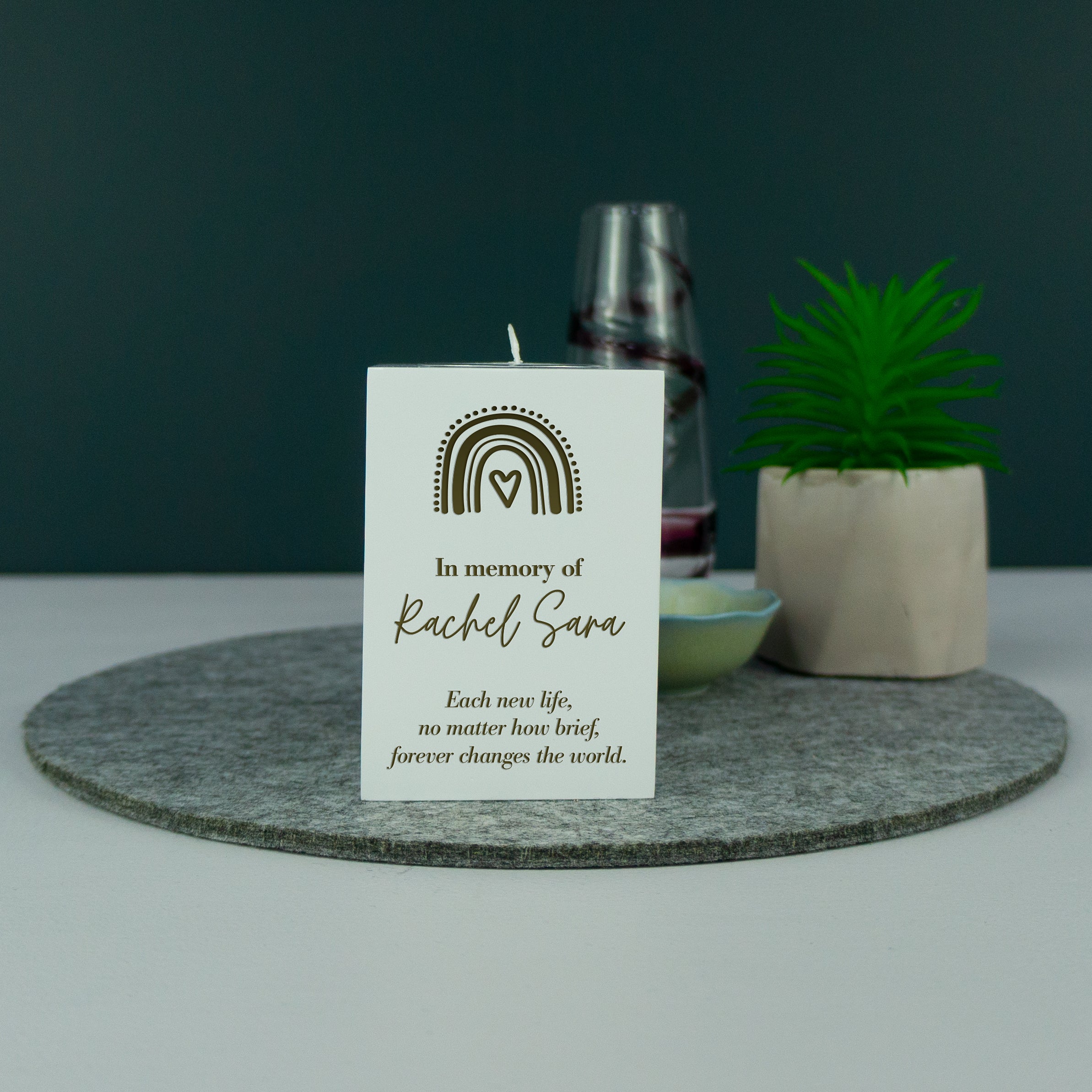 In loving memory rainbow wooden candle holder