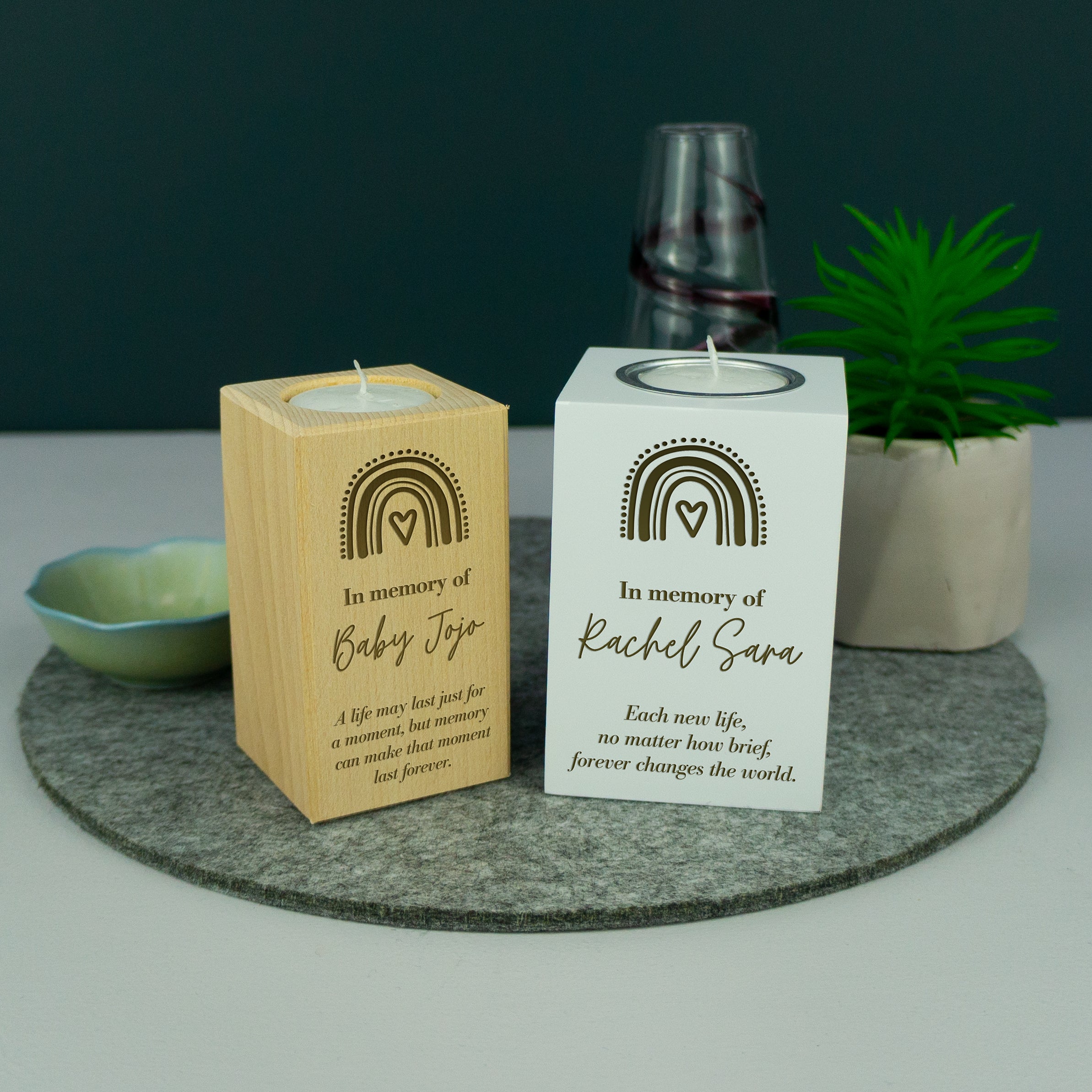 In loving memory rainbow wooden candle holder