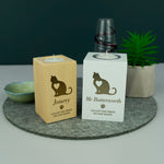 Cat memorial remembrance candle holder. Personalised pet loss gift