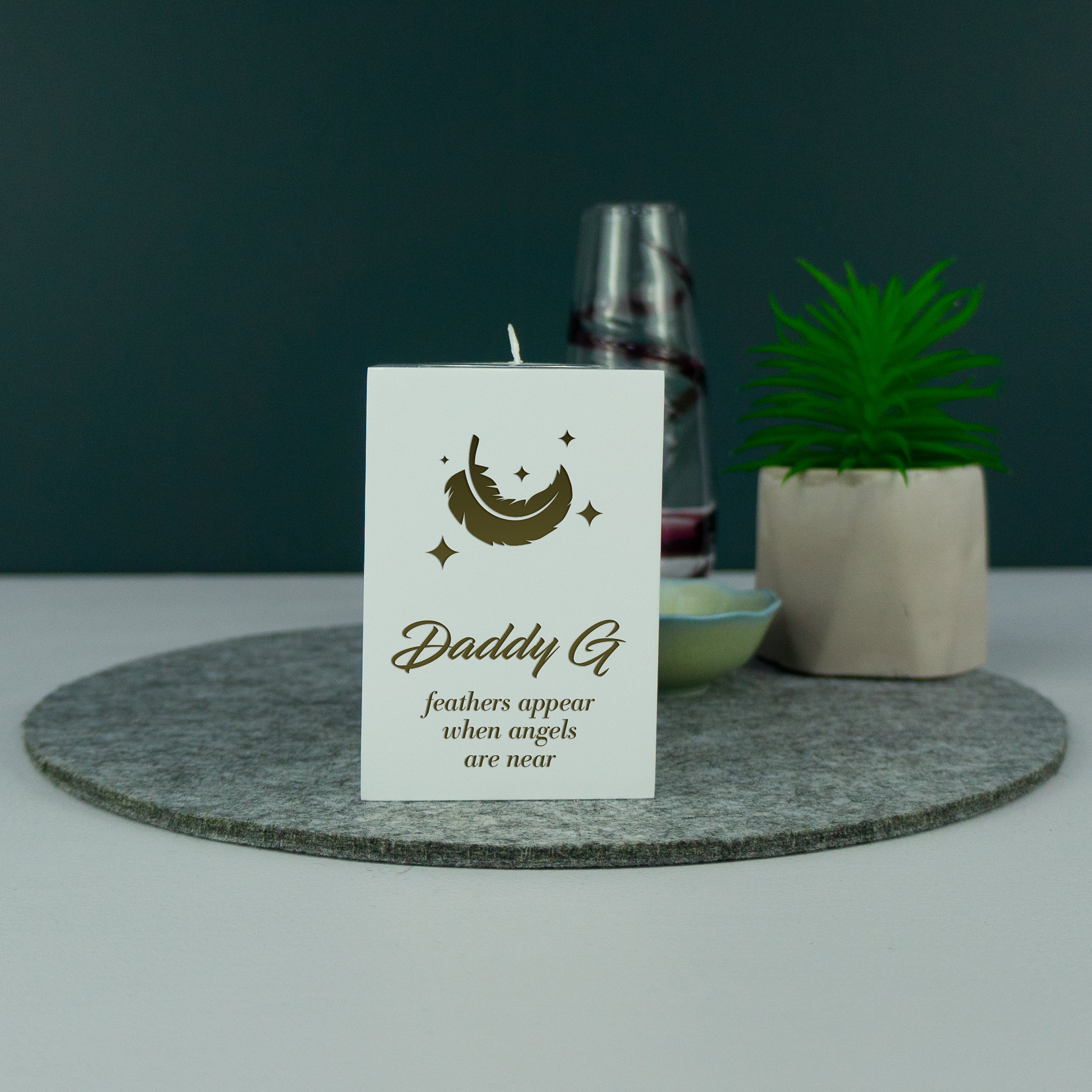 Personalised wooden remembrance candle holder.