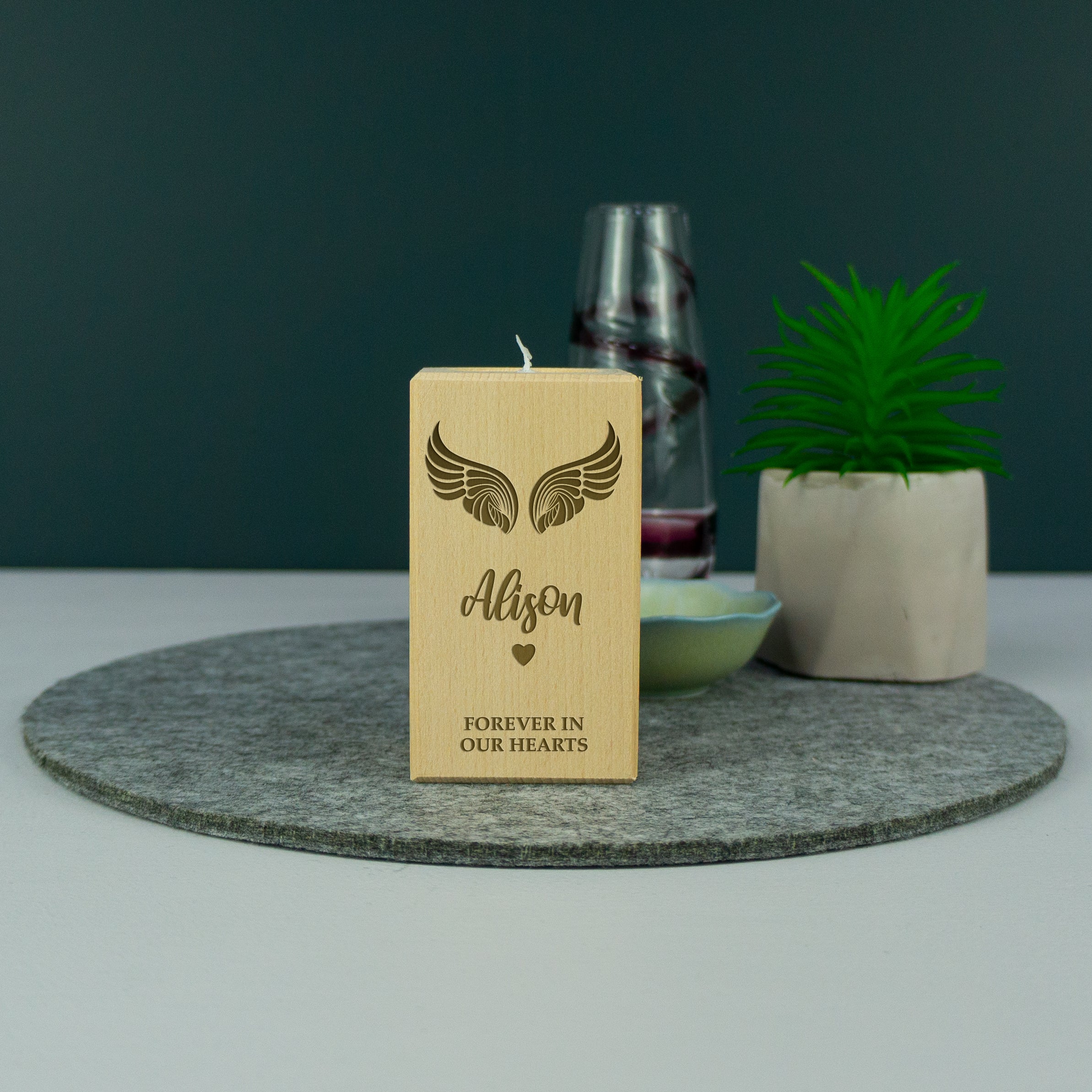 Personalised angel wings memorial candle holder
