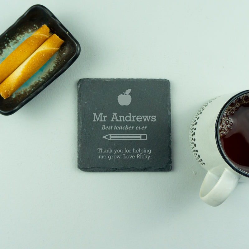 Personalised best teacher drinks coaster. End of school year gift