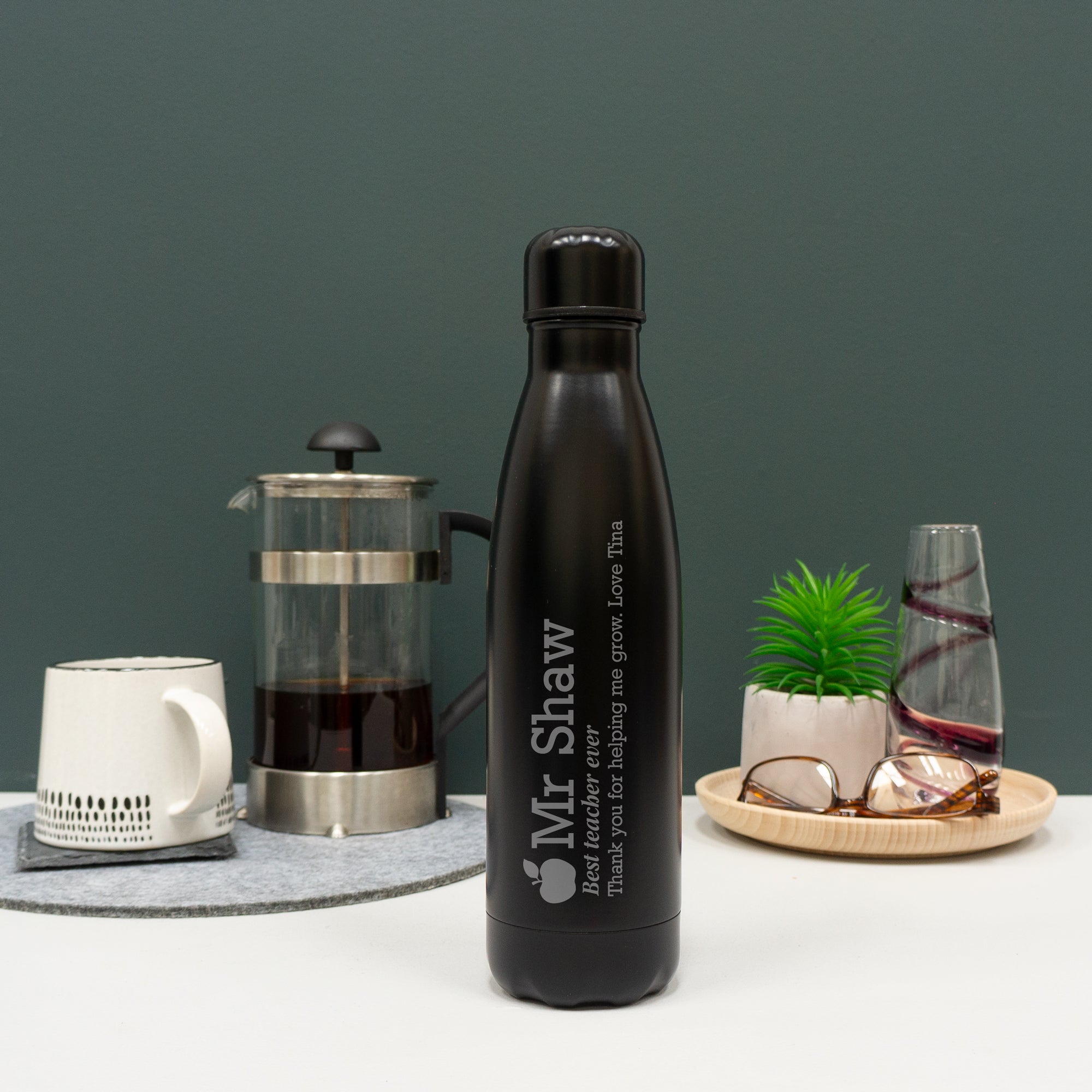 Personalised Best Teacher water bottle. Reusable stainless steel flask