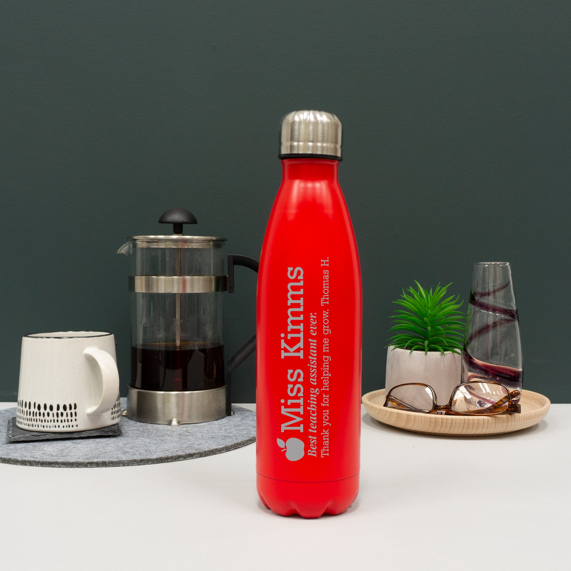 Personalised Best Teacher water bottle. Reusable stainless steel flask