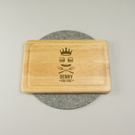 Personalised King of the BBQ wooden chopping board.