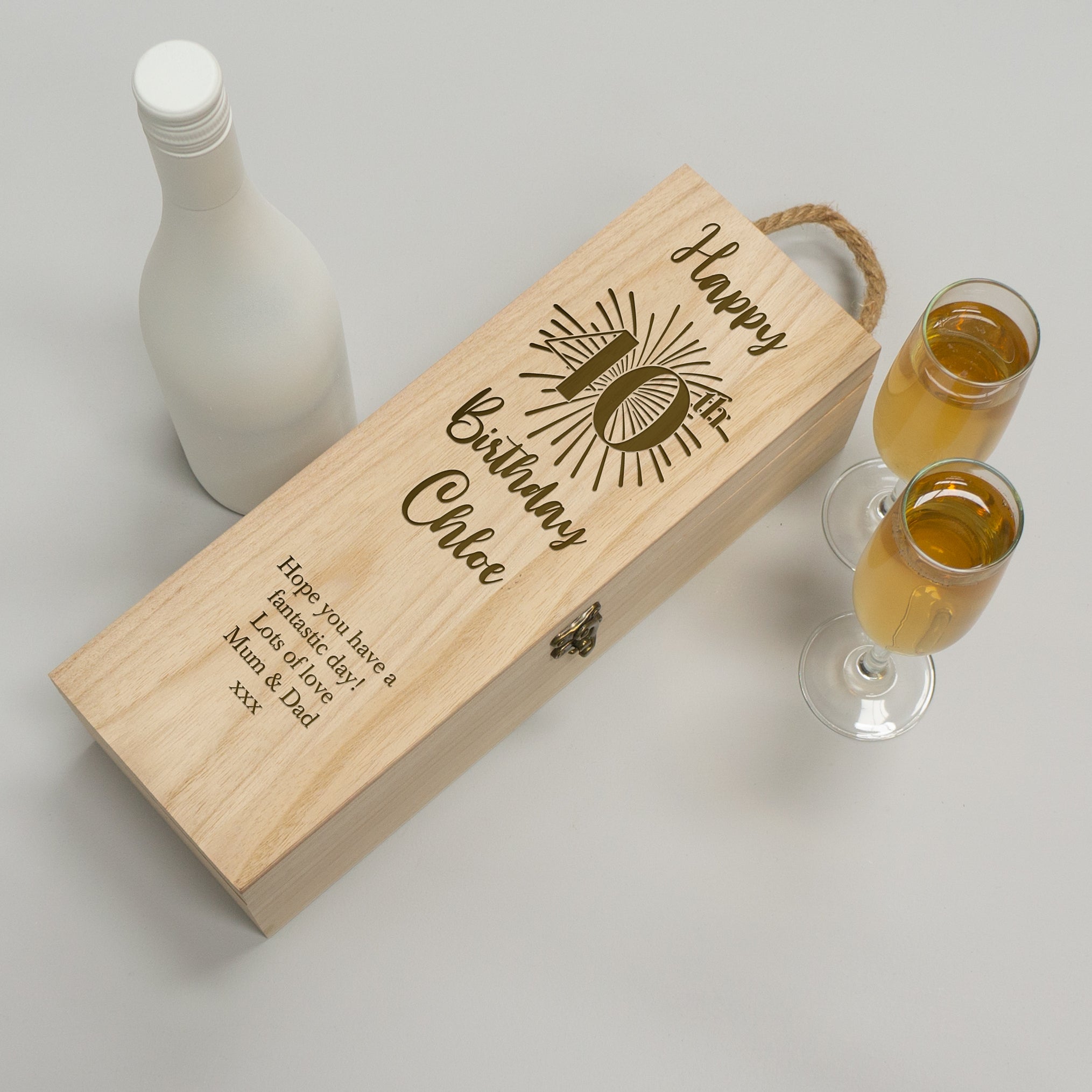 Personalised 40th birthday wooden wine box. Custom engraved gifting box