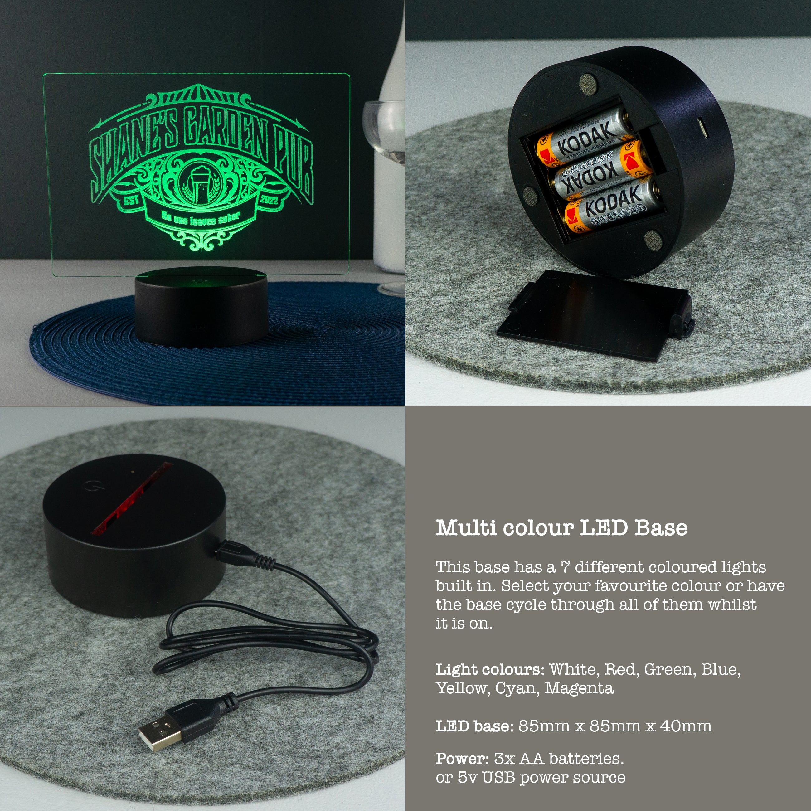 Personalised home pub light up sign. Custom made LED plaque