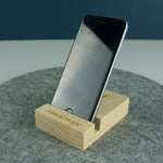 Personalised oak mobile phone stand