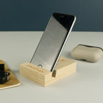 Personalised oak mobile phone stand