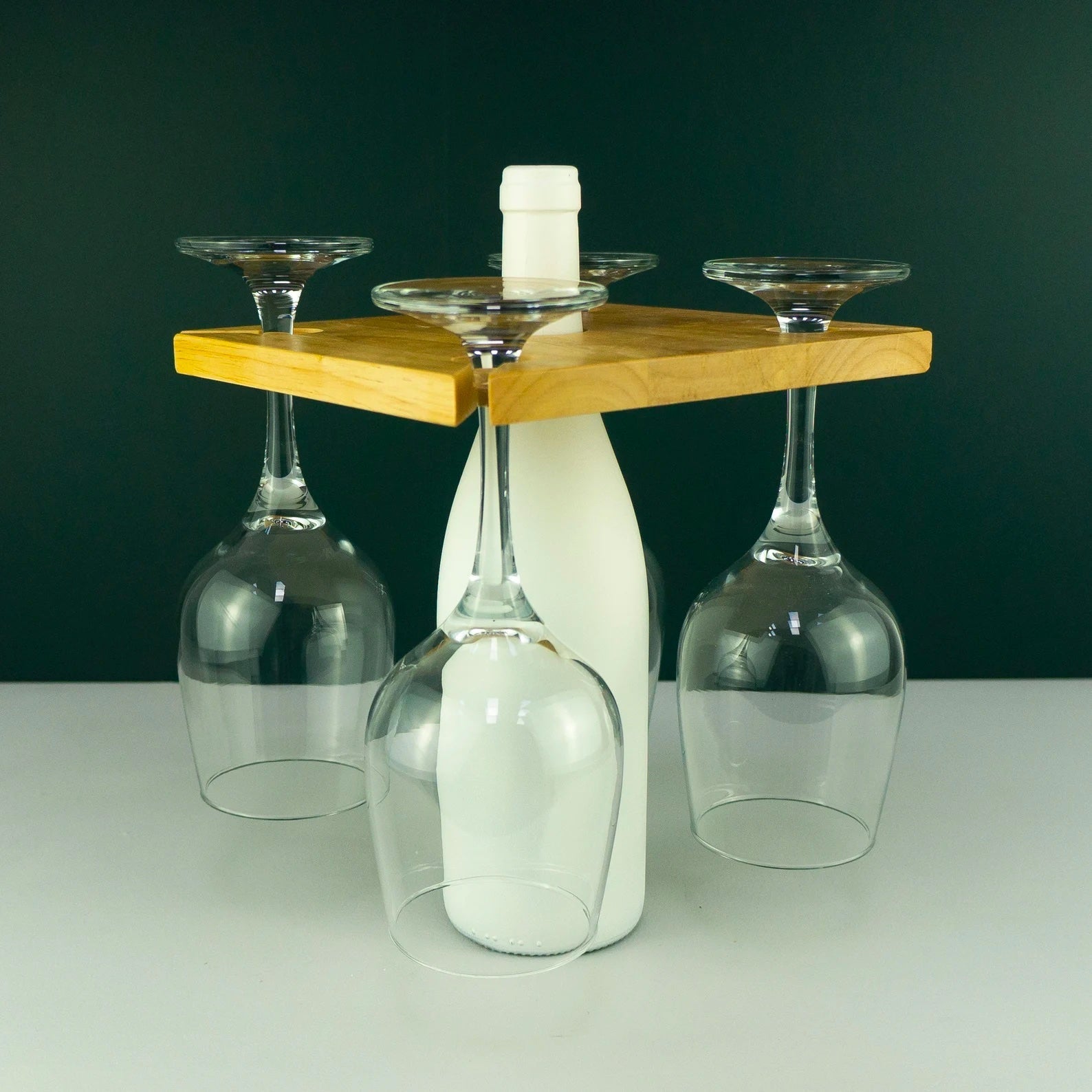 Personalised BBQ 4 glass and bottle holder. Wooden wine bottle and glassware serving tray