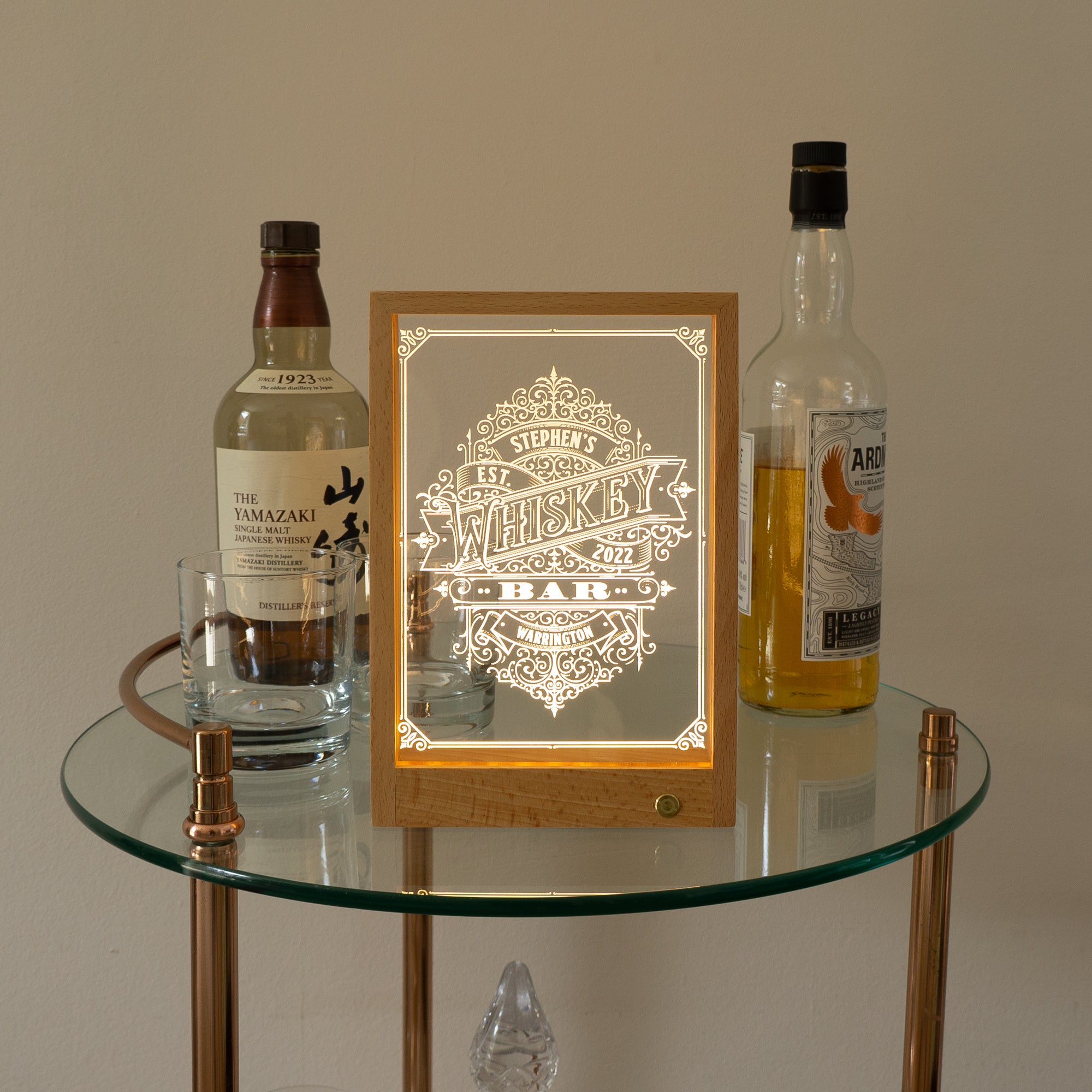 Wireless personalised whiskey bar light up LED sign